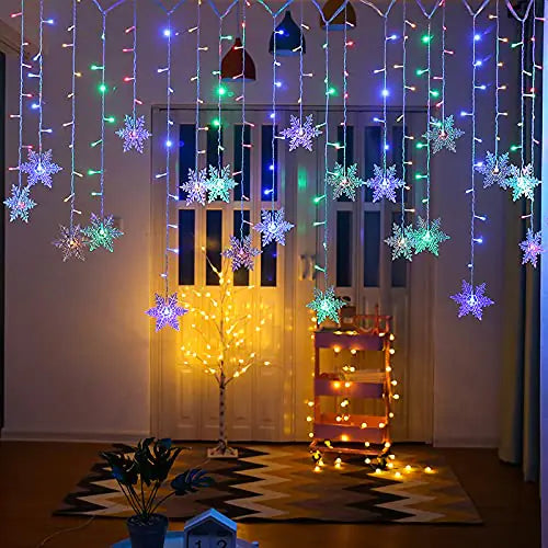 LED Curtain Lights13ft/4M 96 LED Snowflake Curtain String Lights Plug-in Memory Window Curtain Lights with 8 Modes Decoration for Christmas Wedding PartyWall Home Decorations (Colorful)