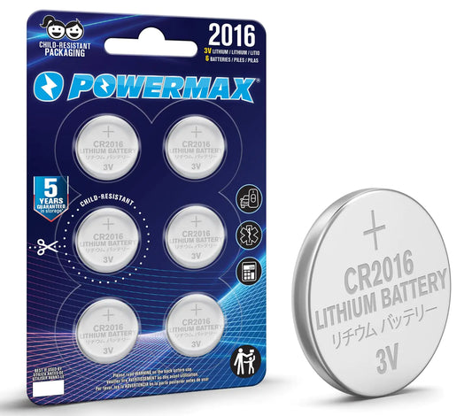 Powermax CR2016 3V Coin Cell Multipack - 6 Lithium Batteries