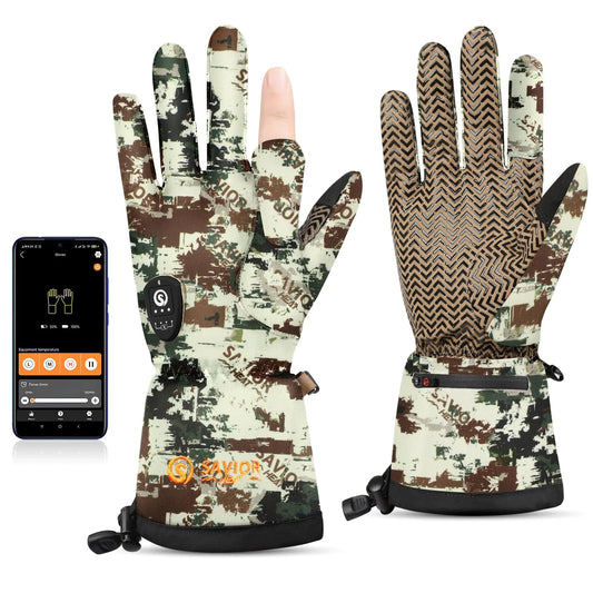 SAVIOR HEAT Heated Gloves for Hunting Camouflage Hunting Gloves for Men Women Touchscreen Hunting Heated Gloves for Hunting Fishing Shooting Cold Weather (Rock XL/2XL)