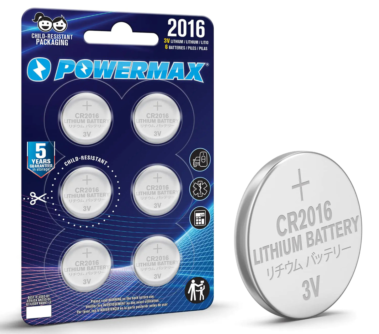 Powermax CR2016 3V Coin Cell Multipack - 6 Lithium Batteries