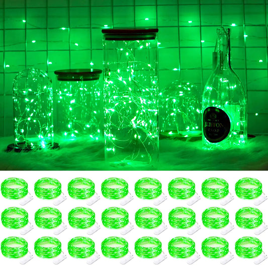SmilingTown Starry Fairy String Lights 24 Pack 20 LED/Strand 7.2ft Firefly Copper Wire Lights Battery Powered Lights for Wedding Party Table Centerpiece Halloween Christmas Decorations (Green)